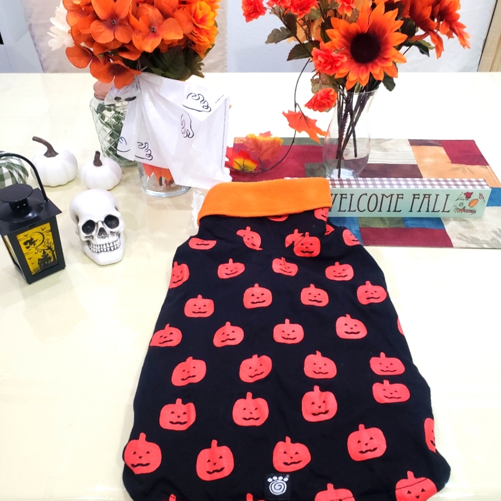 Halloween Dog Shirt, Black with orange pumpkins